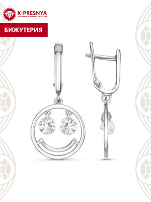 Серьги бижутерия, покрытие - платинирование, вставка - фианит (недрагоценный камень)