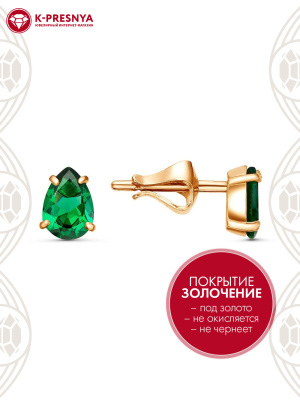 Серьги бижутерия, покрытие - золочение, вставка - искусственная шпинель