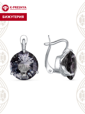 Серьги бижутерия, покрытие - серебрение, вставка - стекло ювелирное собственной огранки