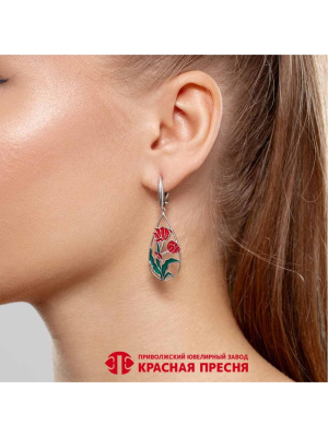 Серьги бижутерия, покрытие - платинирование, отделка - эмаль, без вставок