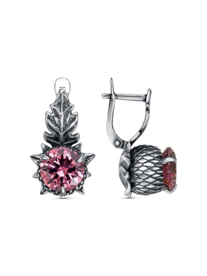 Серьги серебро 925 пробы, покрытие - оксидирование, вставка - фианит (недрагоценный камень)