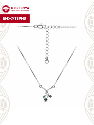 Колье бижутерия, покрытие - платинирование, вставка - искусственная шпинель
