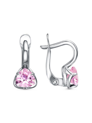 Серьги бижутерия, покрытие - серебрение, вставка - фианит (недрагоценный камень)