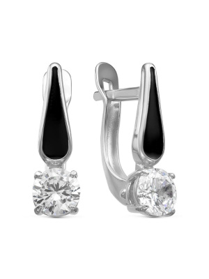 Серьги бижутерия, покрытие - серебрение, отделка - эмаль, вставка - фианит (недрагоценный камень)