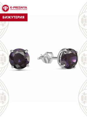 Серьги бижутерия, покрытие - серебрение, вставка - фианит (недрагоценный камень)