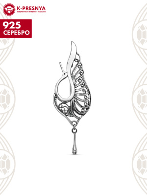 Брошь серебро 925 пробы, покрытие - оксидирование, без вставок