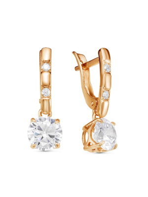 Серьги серебро 925 пробы, покрытие - золочение, вставка - фианит (недрагоценный камень)