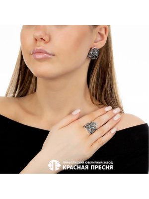 Серьги серебро 925 пробы, покрытие - оксидирование, без вставок