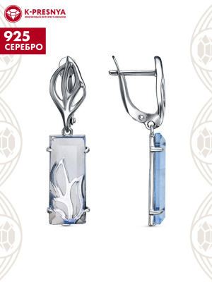 Серьги серебро 925 пробы, покрытие - оксидирование, вставка - стекло ювелирное собственной огранки