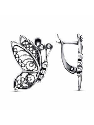 Серьги бижутерия, покрытие - серебрение с оксидированием, без вставок