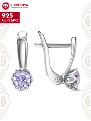 Серьги серебро 925 пробы, покрытие - платинирование, вставка - фианит (недрагоценный камень)