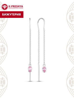 Серьги бижутерия, покрытие - серебрение, вставка - фианит (недрагоценный камень)