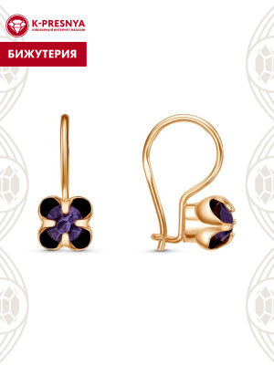 Серьги бижутерия, покрытие - золочение, вставка - стекло ювелирное preciosa