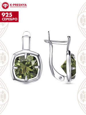 Серьги серебро 925 пробы, покрытие - платинирование, вставка - ситалл собственной огранки