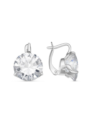 Серьги бижутерия, покрытие - серебрение, вставка - фианит (недрагоценный камень)