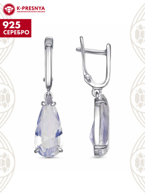 Серьги серебро 925 пробы, покрытие - платинирование, вставка - стекло ювелирное собственной огранки