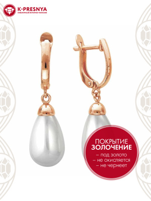 Серьги серебро 925 пробы, покрытие - золочение, вставка - имитация жемчуга