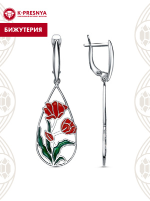 Серьги бижутерия, покрытие - платинирование, отделка - эмаль, без вставок