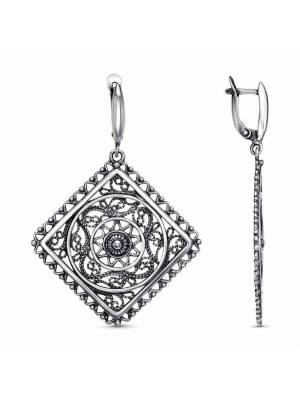 Серьги бижутерия, покрытие - серебрение с оксидированием, без вставок