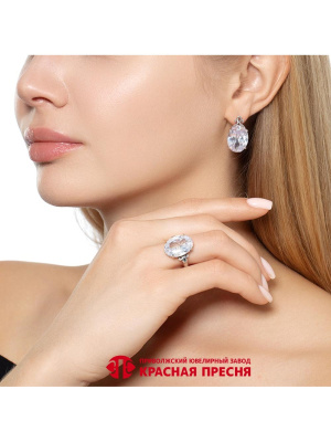 Серьги серебро 925 пробы, покрытие - оксидирование, вставка - фианит (недрагоценный камень)