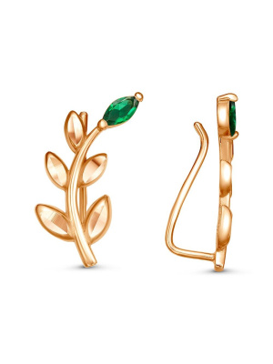 Серьги бижутерия, покрытие - золочение, отделка - алмазная грань, вставка - искусственная шпинель