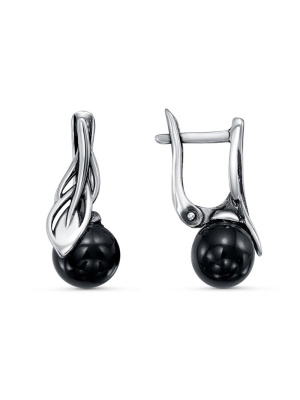 Серьги серебро 925 пробы, покрытие - оксидирование, вставка - имитация жемчуга
