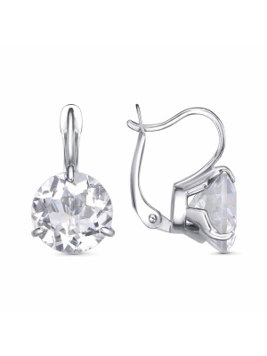 Серьги серебро 925 пробы, покрытие - родирование, вставка - горный хрусталь