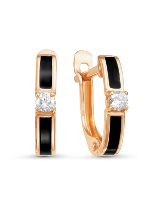 Серьги серебро 925 пробы, покрытие - золочение, отделка - эмаль, вставка - фианит (недрагоценный камень)