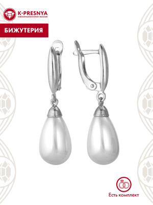 Серьги бижутерия, покрытие - серебрение, вставка - имитация жемчуга