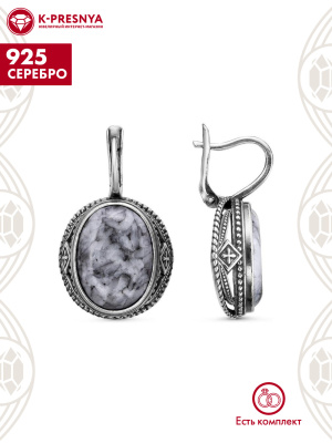 Серьги серебро 925 пробы, покрытие - оксидирование, вставка - пинолит