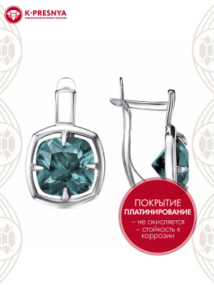 Серьги серебро 925 пробы, покрытие - платинирование, вставка - ситалл собственной огранки