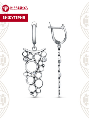 Серьги бижутерия, покрытие - серебрение с оксидированием, вставка - стекло ювелирное preciosa