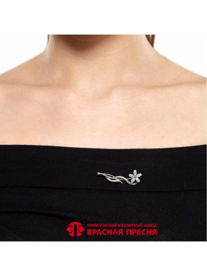 Брошь бижутерия, покрытие - серебрение с оксидированием, вставка - фианит (недрагоценный камень)