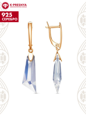 Серьги серебро 925 пробы, покрытие - золочение, вставка - стекло ювелирное собственной огранки