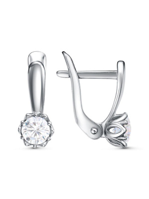 Серьги серебро 925 пробы, покрытие - платинирование, вставка - фианит (недрагоценный камень)