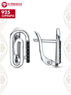 Серьги серебро 925 пробы, покрытие - родирование, выборочное черное родирование, вставка - фианит (недрагоценный камень)