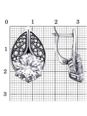 Серьги серебро 925 пробы, покрытие - оксидирование, вставка - фианит (недрагоценный камень)