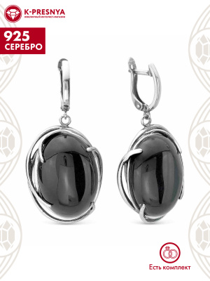 Серьги серебро 925 пробы, покрытие - оксидирование, вставка - искусственный агат черный