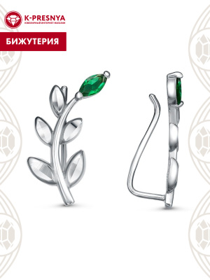 Серьги бижутерия, покрытие - платинирование, отделка - алмазная грань, вставка - искусственная шпинель