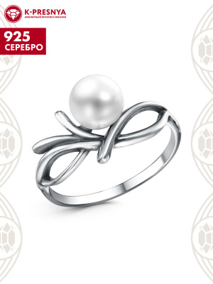 Кольцо серебро 925 пробы, покрытие - оксидирование, вставка - культивированный жемчуг