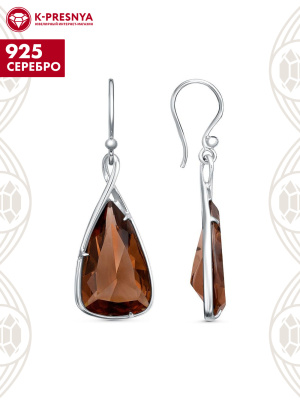Серьги серебро 925 пробы, покрытие - родирование, вставка - топаз (искусственный)