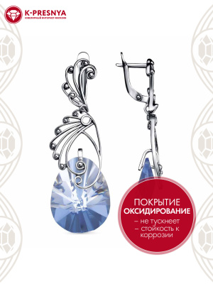 Серьги серебро 925 пробы, покрытие - оксидирование, вставка - стекло ювелирное собственной огранки