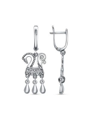 Серьги бижутерия, покрытие - серебрение с оксидированием, без вставок