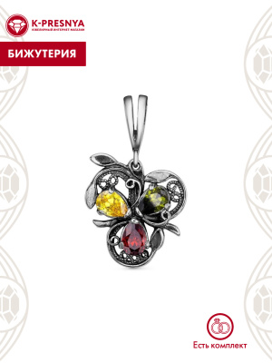 Подвеска бижутерия, покрытие - серебрение с оксидированием, вставка - фианит (недрагоценный камень)