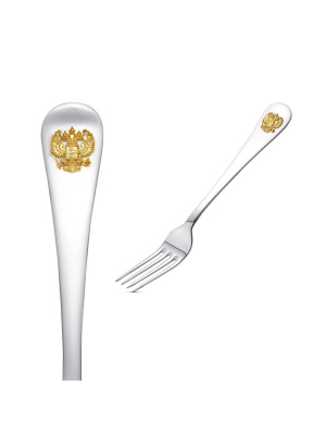 Вилка столовая "герб" серебро 925 пробы, покрытие - выборочное золочение, без вставок