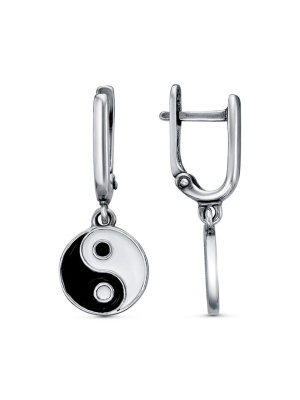 Серьги бижутерия, покрытие - серебрение с оксидированием, отделка - эмаль, без вставок