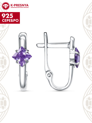 Серьги серебро 925 пробы, покрытие - платинирование, вставка - фианит (недрагоценный камень)