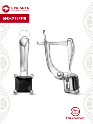 Серьги бижутерия, покрытие - платинирование, вставка - фианит (недрагоценный камень)