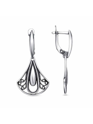 Серьги бижутерия, покрытие - серебрение с оксидированием, без вставок