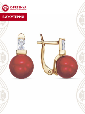 Серьги бижутерия, покрытие - золочение, вставка - имитация жемчуга, фианит (недрагоценный камень)